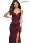 Picture of: Form Fitting Satin Prom Dress with Ruching in Burgundy, Style: 27782, Detail Picture 2