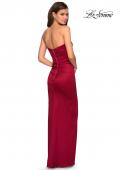 Picture of: Strapless Form Fitting Satin Dress with Side Leg Slit in Burgundy, Style: 27787, Detail Picture 2