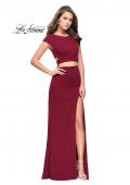 Picture of: Two Piece Wrap Jersey Prom Dress with Short Sleeves in Burgundy, Style: 25815, Detail Picture 3
