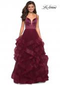 Picture of: Tulle A Line Dress with Plunging Sweetheart Neckline in Burgundy, Style: 27024, Detail Picture 3
