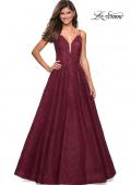 Picture of: Lace Detail Long A Line Prom Dress with Open Back in Burgundy, Style: 27030, Detail Picture 3