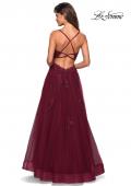 Picture of: Floor Length Tulle Ball Gown with Lace Accents in Burgundy, Style: 27441, Detail Picture 3