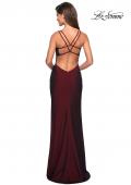 Picture of: Form Fitting Jersey Dress with Open Strappy Back in Burgundy, Style: 27512, Detail Picture 3