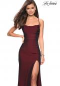 Picture of: Simple Long Jersey Dress with Slit and Ruching in Burgundy, Style: 27660, Detail Picture 3