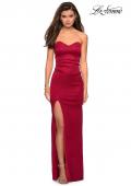 Picture of: Strapless Form Fitting Satin Dress with Side Leg Slit in Burgundy, Style: 27787, Detail Picture 3