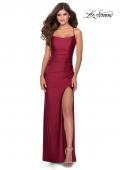 Picture of: Long Tie Up Back Jersey Prom Dress with Slit in Burgundy, Style: 28296, Detail Picture 3