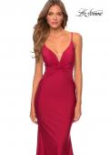 Picture of: Long Jersey Dress with Center Knot Detail in Burgundy, Style: 28581, Detail Picture 3