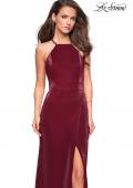 Picture of: Two Tone Long Gown with High Neckline and Side Slit in Burgundy, Style: 26962, Detail Picture 4