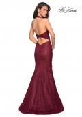 Picture of: Metallic Lace Halter Long Prom Dress with Open Back in Burgundy, Style: 27228, Detail Picture 4