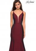 Picture of: Long Jersey Prom Gown with Open Strappy Back in Burgundy, Style: 27446, Detail Picture 4
