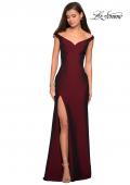 Picture of: Elegant Off the Shoulder Dress with Side Leg Slit in Burgundy, Style: 27587, Detail Picture 4