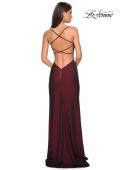 Picture of: Simple Long Jersey Dress with Slit and Ruching in Burgundy, Style: 27660, Detail Picture 4