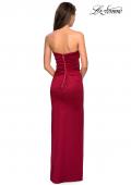 Picture of: Strapless Form Fitting Satin Dress with Side Leg Slit in Burgundy, Style: 27787, Detail Picture 4