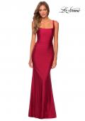 Picture of: Long Jersey Prom Dress with Full V-Shaped Back in Burgundy, Style: 28634, Detail Picture 4