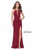Picture of: Long Jersey Prom Dress with Beaded Strappy Open Back in Burgundy, Style: 25669, Detail Picture 5