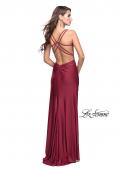 Picture of: Long Jersey Prom Dress with Ruching Side Wrap Detail in Burgundy, Style: 26317, Detail Picture 5