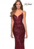 Picture of: Long Prom Dress with Intricate Sequin Lace Design in Burgundy, Style: 28828, Detail Picture 5
