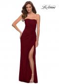 Picture of: Strapless Jersey Dress with Ruching and Skirt Slit in Burgundy, Style: 29489, Style: 29489