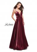 Picture of: Satin A-line Gown with Deep V Sweetheart Neckline in Burgundy, Style: 25670, Detail Picture 6