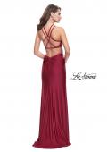 Picture of: High Neck Long Form Fitting Gown with Ruching in Burgundy, Style: 26141, Detail Picture 7