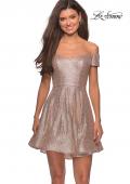 Picture of: Sequin Off The Shoulder Short Homecoming Dress in Champagne, Style: 28155, Main Picture