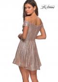 Picture of: Sequin Off The Shoulder Short Homecoming Dress in Champagne, Style: 28155, Back Picture