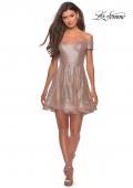 Picture of: Sequin Off The Shoulder Short Homecoming Dress in Champagne, Style: 28155, Detail Picture 3
