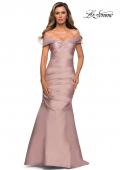 Picture of: Off the Shoulder Satin Evening Gown with Pleating in Champagne, Style: 28047, Main Picture