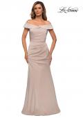 Picture of: Off the Shoulder Satin Evening Gown with Ruching in Champagne, Style: 28110, Main Picture
