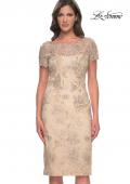 Picture of: Beaded Short Evening Dress with Illusion Neckline in Champagne, Style: 30801, Main Picture