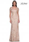 Picture of: Fitted Chic Beaded Dress with Illusion Neckline and Short Sleeves in Champagne, Style: 30841, Main Picture