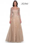 Picture of: A-Line Tulle and Lace Applique Gown with Lace Sleeves in Champagne, Style: 30859, Main Picture