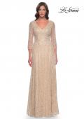 Picture of: Beaded Sequin Dress with Ruched Waist and V Neckline in Champagne, Style: 30911, Main Picture