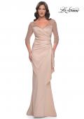 Picture of: Stunning Satin Dress with Gathered Waist and Beaded Illusion Sleeves in Champagne, Style: 31011, Main Picture