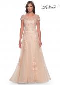 Picture of: Tulle and Lace A-Line Dress with Illusion Neckline and Short Sleeves in Champagne, Style: 31198, Main Picture