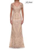 Picture of: Art Deco Beaded Long Evening Dress with V Neckline in Champagne, Style: 31844, Main Picture
