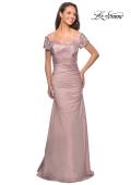 Picture of: Satin Off the Shoulder Dress with Beaded Sleeves, Style: 25996, Detail Picture 8