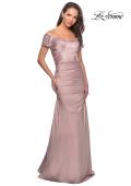 Picture of: Satin Off the Shoulder Dress with Beaded Sleeves, Style: 25996, Detail Picture 10