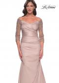 Picture of: Mermaid Satin Dress with Gathering and Off the Shoulder Top in Champagne, Style: 30853, Detail Picture 13