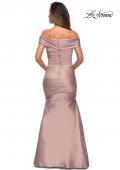 Picture of: Off the Shoulder Satin Evening Gown with Pleating in Champagne, Style: 28047, Back Picture