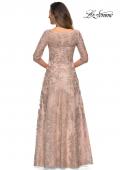 Picture of: Long Lace A-line Three Quarter Sleeve Gown in Champagne, Style: 28053, Back Picture