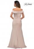 Picture of: Off the Shoulder Satin Evening Gown with Ruching in Champagne, Style: 28110, Back Picture