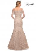 Picture of: Long Lace Mermaid Gown with Off the Shoulder Top in Pink, Style: 30164, Back Picture