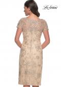 Picture of: Beaded Short Evening Dress with Illusion Neckline in Champagne, Style: 30801, Back Picture
