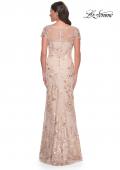 Picture of: Fitted Chic Beaded Dress with Illusion Neckline and Short Sleeves in Champagne, Style: 30841, Back Picture