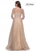Picture of: A-Line Tulle and Lace Applique Gown with Lace Sleeves in Champagne, Style: 30859, Back Picture