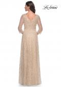 Picture of: Beaded Sequin Dress with Ruched Waist and V Neckline in Champagne, Style: 30911, Back Picture