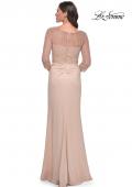 Picture of: Stunning Satin Dress with Gathered Waist and Beaded Illusion Sleeves in Champagne, Style: 31011, Back Picture