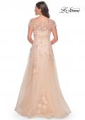 Picture of: Tulle and Lace A-Line Dress with Illusion Neckline and Short Sleeves in Champagne, Style: 31198, Back Picture