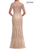 Picture of: Art Deco Beaded Long Evening Dress with V Neckline in Champagne, Style: 31844, Back Picture